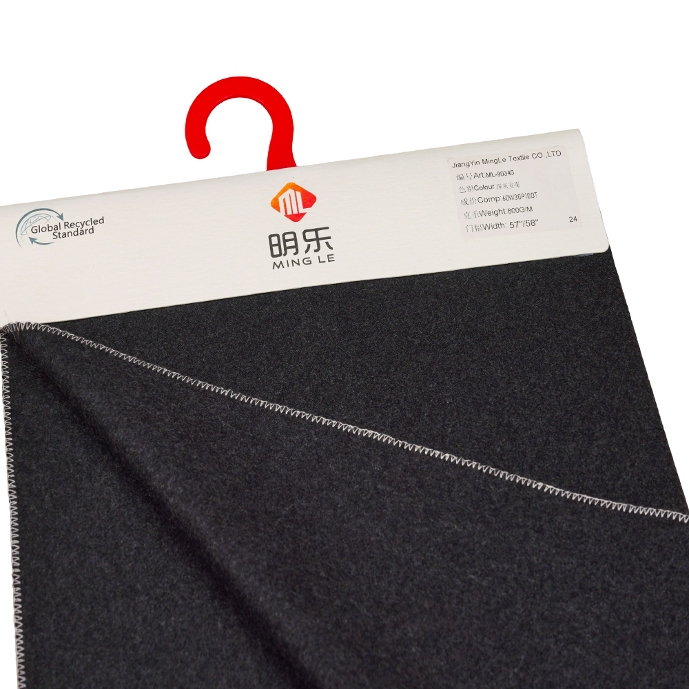 ขนสัตว์ 60%, โพลีเอสเตอร์ 30%, เส้นใยอื่นๆ 10%, 800G/M, สีเทาเข้ม, Melton ML-90345