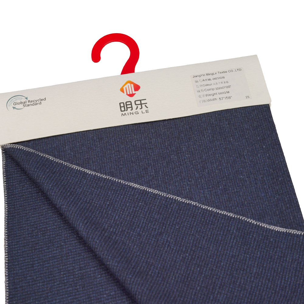 ขนสัตว์ 30%, โพลีเอสเตอร์ 60%, เส้นใยอื่นๆ 10%, 560G/M, เบนซิชิง + น้ำเงินเขียว, ผ้าทวีดลายแนวนอน, ML-04231230